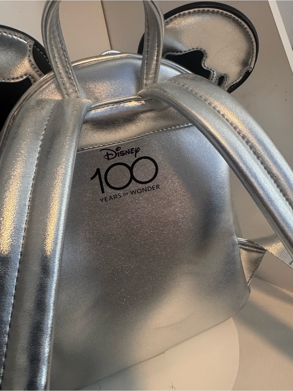 Loungefly Metallic Silver Minnie Ear Mini Backpack 100 years of Disney edition - Picture 11 of 11